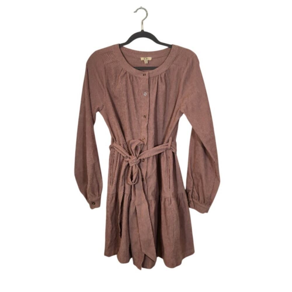 Kori Women's Corduroy Shirt Mini Dress Size Medium Pink Bohemian Western Preppy